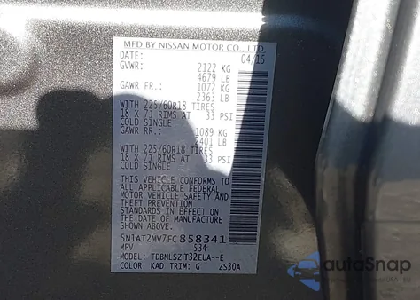 2015 Nissan Rogue Sl from USA, damaged, VIN 5N1AT2MV7FC858341